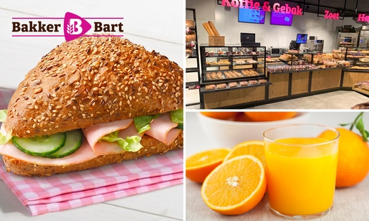 Broodje + warme drank of vers sap + donut bij Bakker Bart