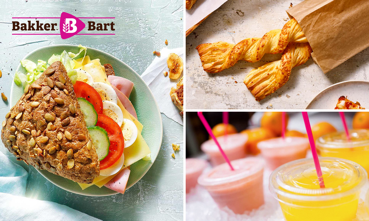 Belegd broodje + knabbelstengel + warme drank + donut bij Bakker Bart