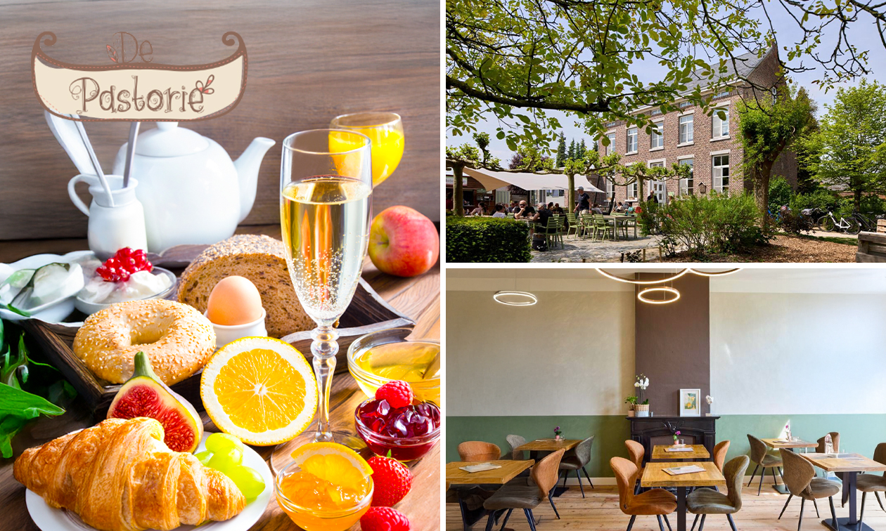 Luxe ontbijt + glas bubbels in het groen bij Bistro de Pastorie