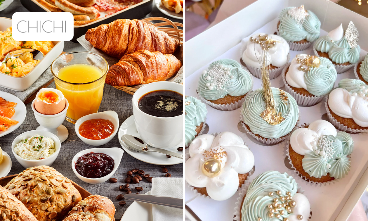 Uitgebreid ontbijt voor dine-in of cupcakebox om af te halen bij Chichi Cakery