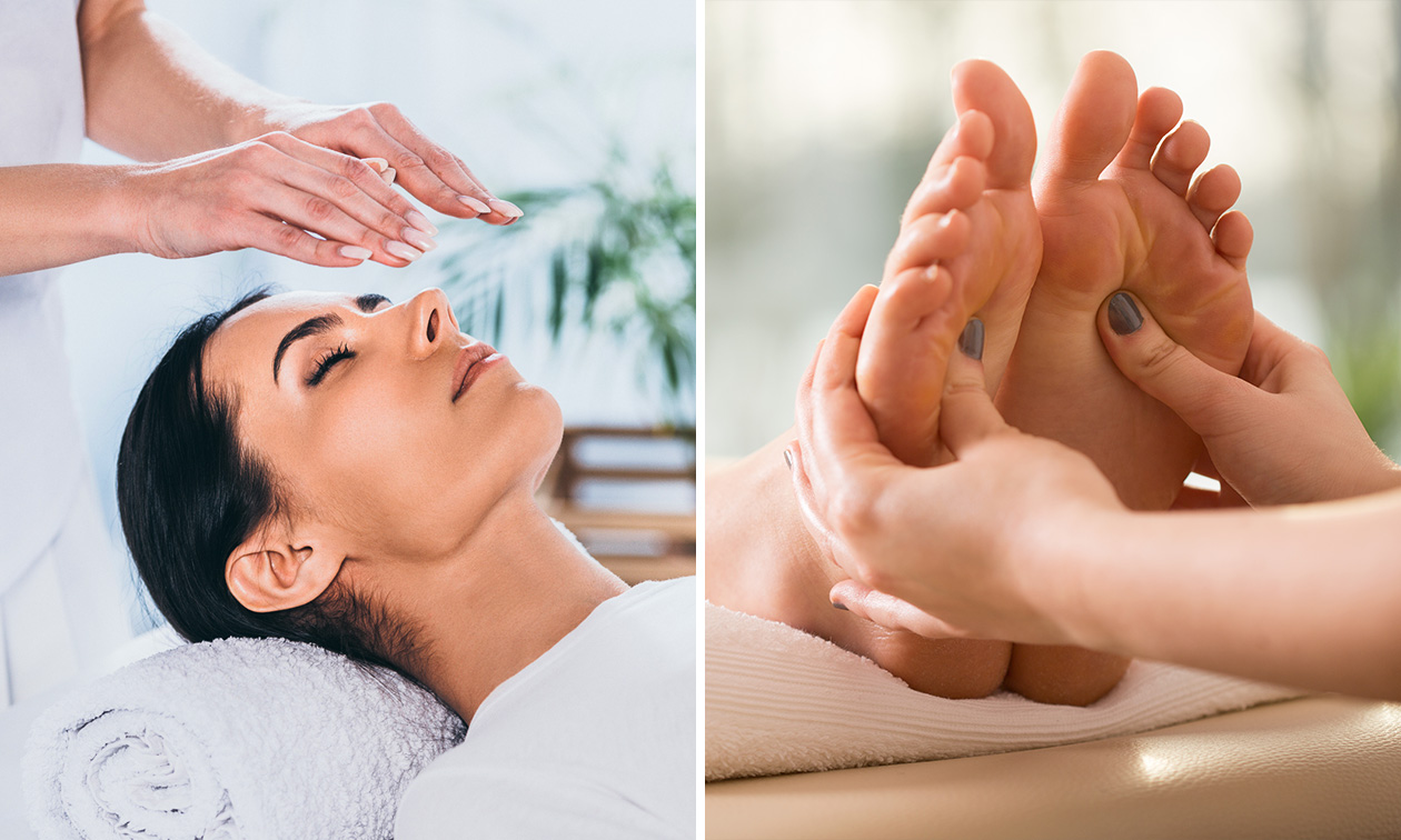 1 of 3 reiki- of voetreflexbehandeling(en) of aromatouch-behandeling (60 min)