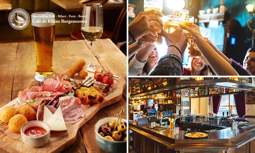 Borrelplank of bittergarnituur/bitterballen + wijn/bier naar keuze bij De Kleine Burgemeester