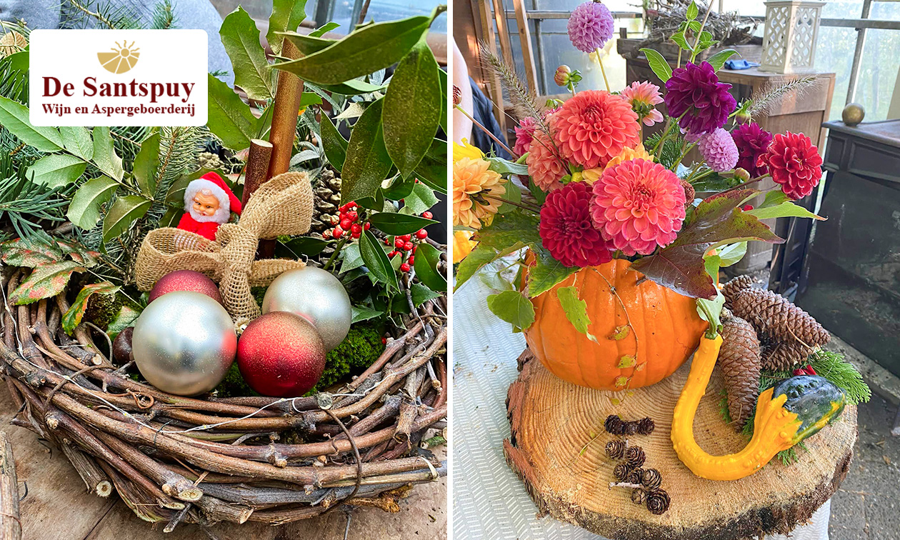 Workshop winter- of kerststuk maken (3 uur) + hapjes en drankjes