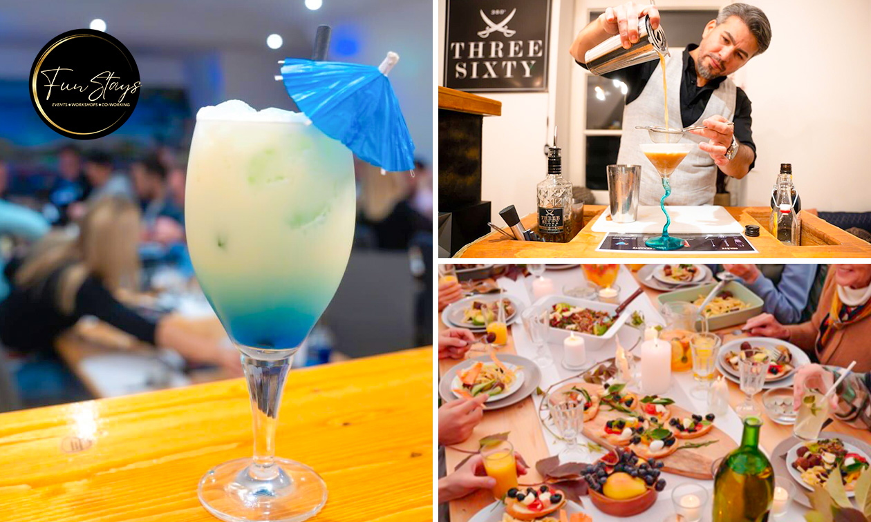 Cocktail-Workshop (4 Std.) inkl. Willkommensgetränk, 5 Cocktails + gratis Tapas