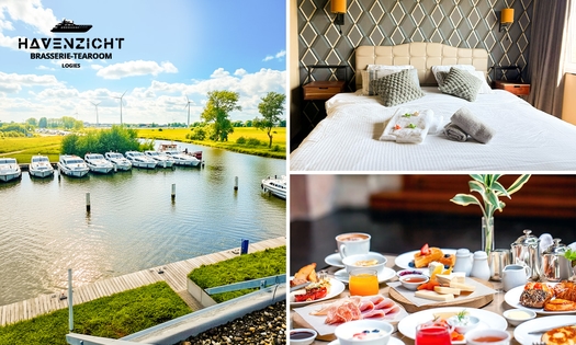 Overnachting voor 2 aan het water + ontbijt + late check-out + evt. lunch