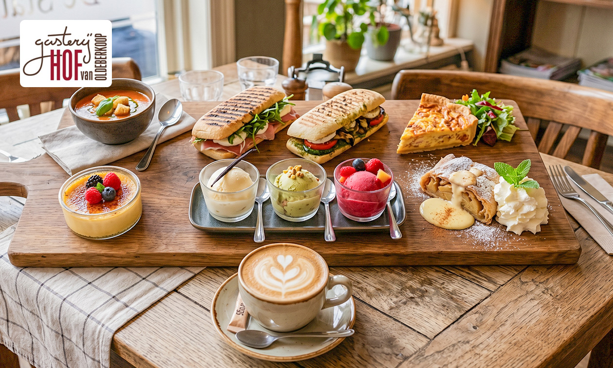 Proeverijlunch + warme drank naar keuze bij Hof van Oldeberkoop
