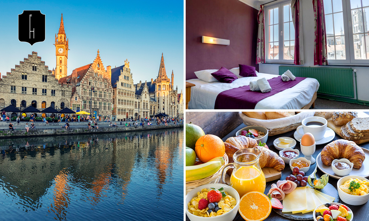 Übernachtung für 2 in einem Zimmer nach Wahl + Frühstück + Getränk im Herzen von Gent