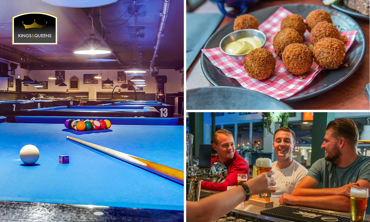 Poolen (1 uur) + 4 drankjes + bitterballen bij Kings & Queens Veenendaal