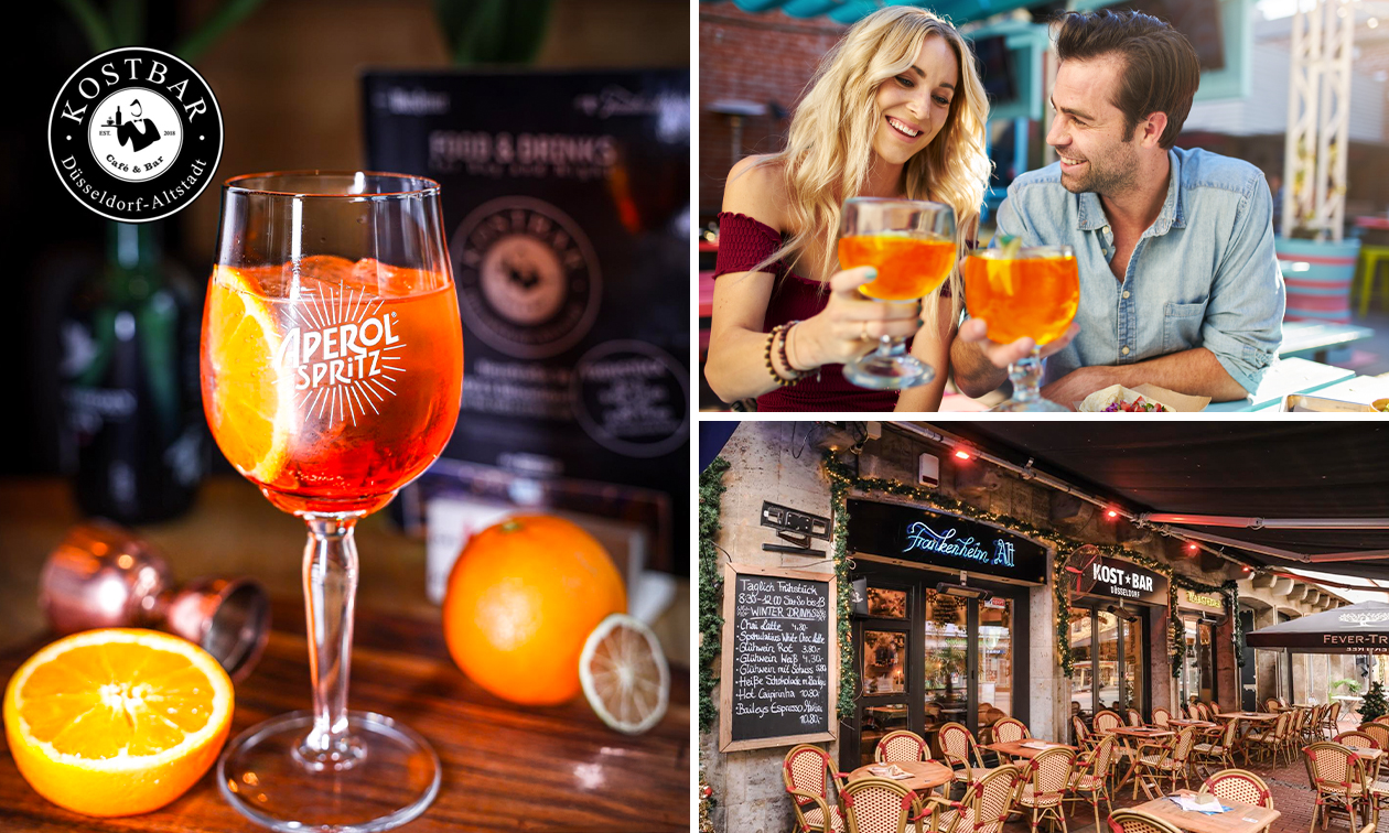 Spritzgetränk nach Wahl für 1 oder 2 Pers. in der Kostbar Düsseldorf-Altstadt Spritzgetränk nach Wahl für 1 oder 2 Pers. in der Kostbar Düsseldorf-Altstadt