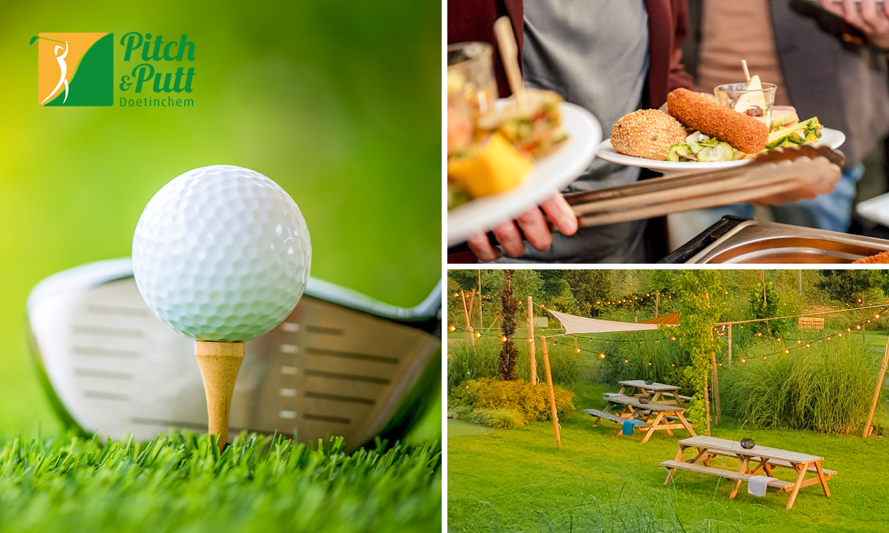 9 of 18 holes Pitch&Putt Golf + 3 stuks bittergarnituur of lunchgerecht naar keuze