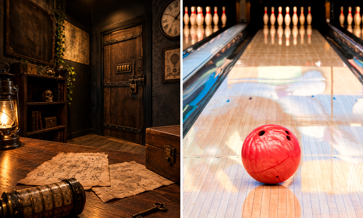 Bowling inkl. Schuhverleih (2 Stunden) oder Escape Room (1 Stunde) für bis zu 6 Personen Bowling inkl. Schuhverleih (2 Stunden) oder Escape Room (1 Stunde) für bis zu 6 Personen