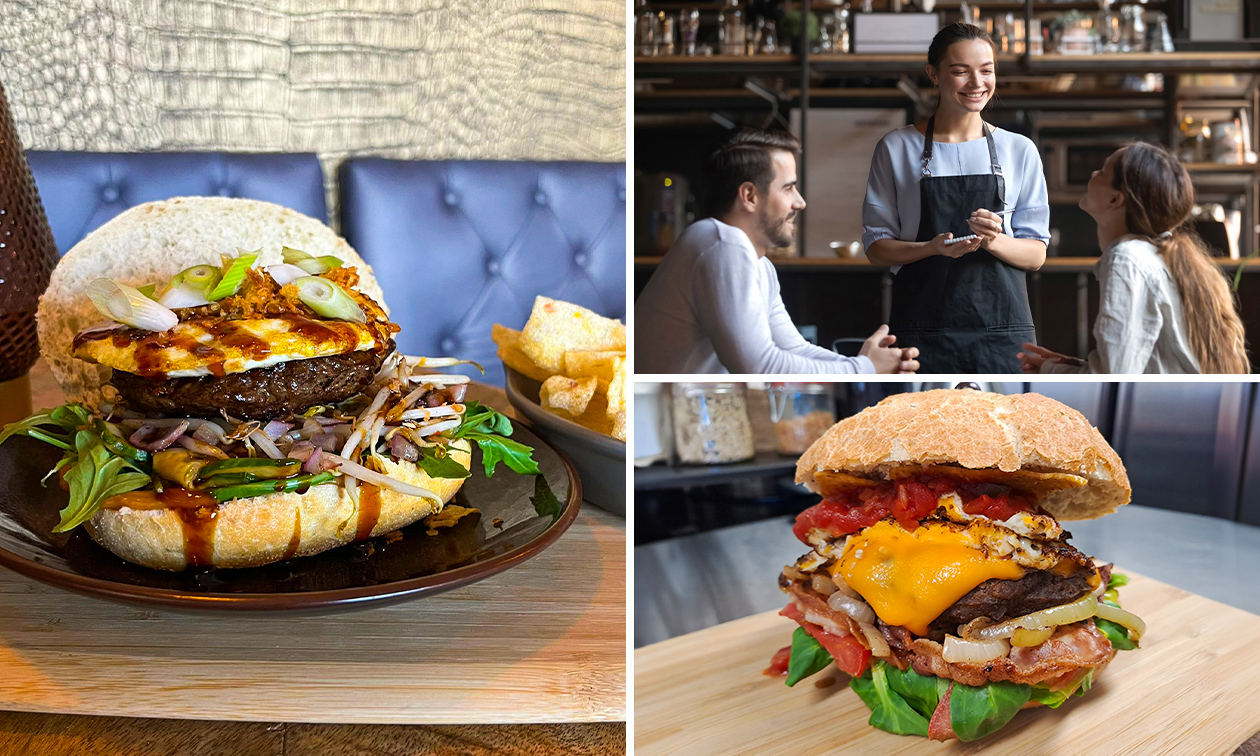 Burger naar keuze + friet met saus + drankje naar keuze
