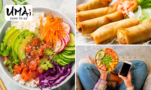 Pokebowl en loempia's voor afhalen bij Umai Sushi To Go
