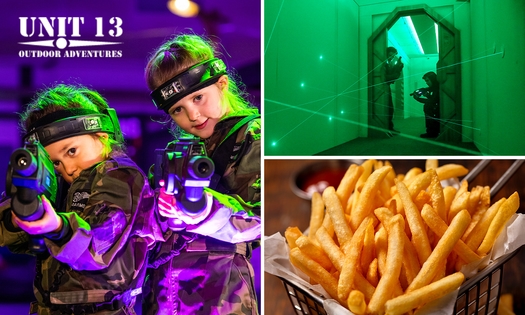 Lasergame (1 oder 2 Stunden), ggf. mit Laser-Labyrinth (1 Stunde) + Pommes